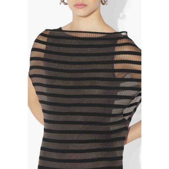 Jean Paul Gaultier Nylon Long Dress With Viscose Mariniere Stripes in Black XS - Picture 2 of 3